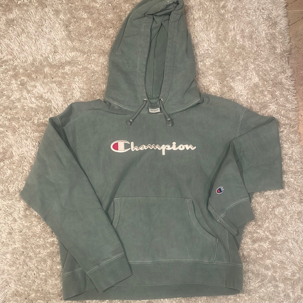 Champion XL women’s hoodie in a sage green.